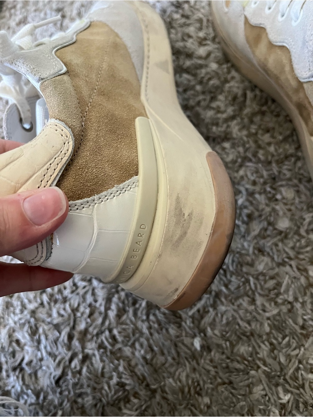 Veronica Beard Toma Suede Sneaker in Sand & White Women's Size 9 - Picture 14 of 16